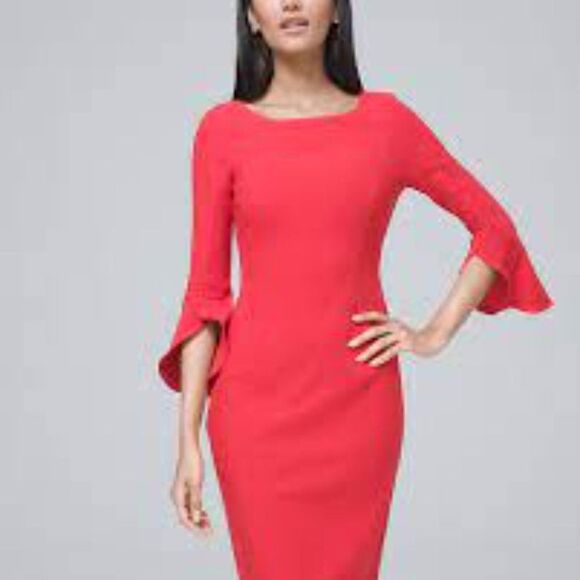 White House Black Market Body Perfecting Bright Red Sheath Dress Size 14 - Picture 1 of 9